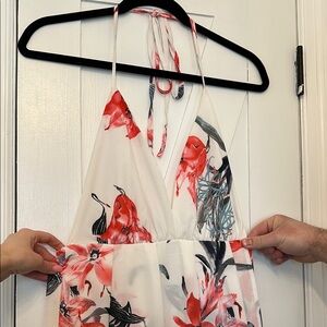 Floral Maxi, Backless Dress with Slit in Pink and White